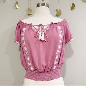 Pacsun LA Hearts Pink Off The Shoulder Crop Top. S